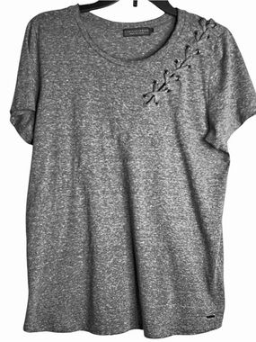 n:Philanthropy Grey Tee Shirt Sz L Short Sleeves Criss Cross Lacing At Shoulder